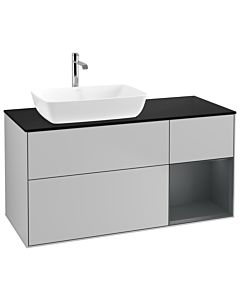 Villeroy und Boch Finion Waschtischunterschrank G812HGGJ 120cm, Abdeckplatte black matt, Emotion, Regale Midnight matt lacquer, Light grey matt