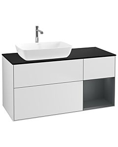 Villeroy und Boch Finion Waschtischunterschrank G812HGMT 120cm, Abdeckplatte black matt, Emotion, Regale Midnight matt lacquer, White matt lacquer