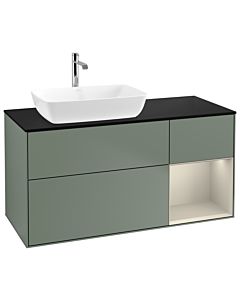 Villeroy und Boch Finion Waschtischunterschrank G812HHGM 120cm, Abdeckplatte black matt, Emotion, Regale sand matt lacquer, Olive Matt Lacquer