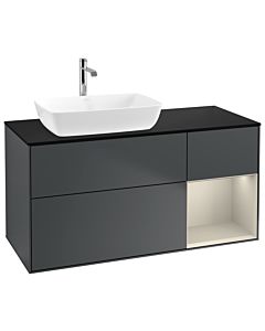 Villeroy und Boch Finion Waschtischunterschrank G812HHHG 120cm, Abdeckplatte black matt, Emotion, Regale sand matt lacquer, Midnight Blue Matt Lacquer