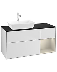 Villeroy und Boch Finion Waschtischunterschrank G812HHMT 120cm, Abdeckplatte black matt, Emotion, Regale sand matt lacquer, White matt lacquer