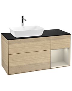 Villeroy und Boch Finion Waschtischunterschrank G812HHPC 120cm, Abdeckplatte black matt, Emotion, Regale sand matt lacquer, Oak Veneer