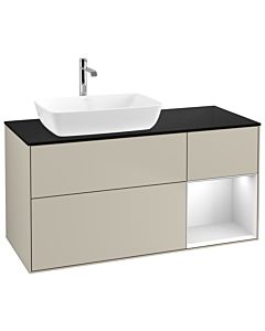 Villeroy und Boch Finion Villeroy und Boch G812MTHH 120cm, plaque de finition noir mat, Emotion, étagères laqué blanc mat, Sand Matt Lacquer