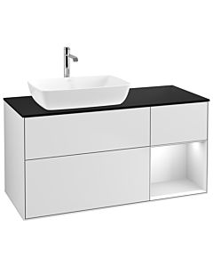 Villeroy und Boch Finion Waschtischunterschrank G812MTMT 120cm, Abdeckplatte black matt, Emotion, Regale White matt lacquer, White matt lacquer