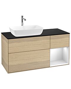 Villeroy und Boch Finion Villeroy und Boch G812MTPC 120cm, plaque de finition noir mat, Emotion, étagères laqué blanc mat, Oak Veneer