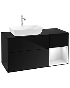 Villeroy und Boch Finion Waschtischunterschrank G812MTPH 120cm, Abdeckplatte black matt, Emotion, Regale White matt lacquer, Glossy Black Lacquer