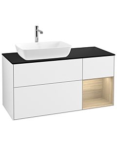 Villeroy und Boch Finion Waschtischunterschrank G812PCGF 120cm, Abdeckplatte black matt, Emotion, Regale Oak Veneer, Glossy white lacquer