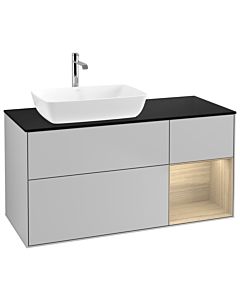 Villeroy und Boch Finion Waschtischunterschrank G812PCGJ 120cm, Abdeckplatte black matt, Emotion, Regale Oak Veneer, Light grey matt