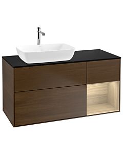 Villeroy und Boch Finion Waschtischunterschrank G812PCGN 120cm, Abdeckplatte black matt, Emotion, Regale Oak Veneer, Walnut veneer