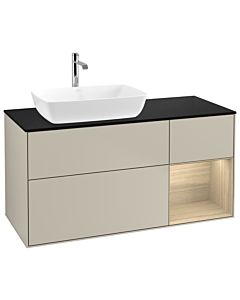Villeroy und Boch Finion Waschtischunterschrank G812PCHH 120cm, Abdeckplatte black matt, Emotion, Regale Oak Veneer, Sand Matt Lacquer