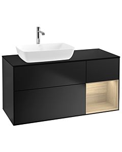 Villeroy und Boch Finion Waschtischunterschrank G812PCPD 120cm, Abdeckplatte black matt, Emotion, Regale Oak Veneer, Black matt lacquer