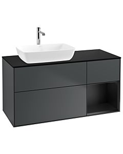 Villeroy und Boch Finion Villeroy und Boch G812PDHG 120cm, plaque de finition noir mat, Emotion, étagères laqué noir mat, Midnight Blue Matt Lacquer