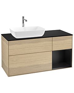 Villeroy und Boch Finion Waschtischunterschrank G812PDPC 120cm, Abdeckplatte black matt, Emotion, Regale Black matt lacquer, Oak Veneer