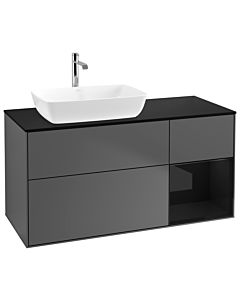 Villeroy und Boch Finion Villeroy und Boch G812PHGK 120cm, plaque de finition noir mat, Emotion, étagères Laque noir brillant, Anthracite mat