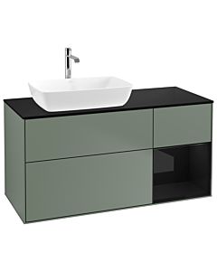 Villeroy und Boch Finion Villeroy und Boch G812PHGM 120cm, plaque de finition noir mat, Emotion, étagères laqué noir brillant, Olive Matt Lacquer