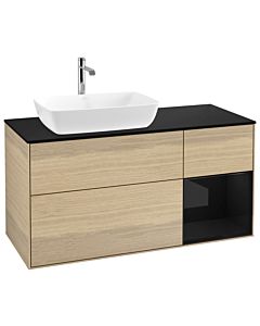 Villeroy und Boch Finion Waschtischunterschrank G812PHPC 120cm, Abdeckplatte black matt, Emotion, Regale Glossy black lacquer, Oak Veneer
