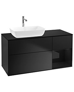 Villeroy und Boch Finion Villeroy und Boch G812PHPD 120cm, couvercle noir mat, Emotion, étagères Laque noir brillant, Laque noir mat