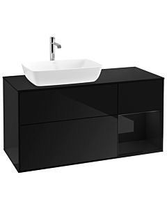 Villeroy und Boch Finion Waschtischunterschrank G812PHPH 120cm, Abdeckplatte black matt, Emotion, Regale Glossy black lacquer, Glossy Black Lacquer
