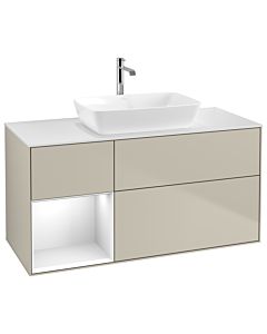 Villeroy und Boch Finion Villeroy und Boch G821GFHH 120cm, plaque de finition blanc mat, emotion, étagères laqué blanc brillant, Sand Matt Lacquer