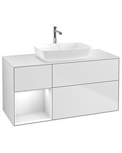Villeroy und Boch Finion Waschtischunterschrank G821GFMT 120cm, Abdeckplatte white matt, Emotion, Regale Glossy white lacquer, White matt lacquer