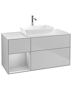 Villeroy und Boch Finion Villeroy und Boch G821GJGJ 120cm, plaque de finition blanc mat, Emotion, étagères laqué gris clair mat, gris clair mat