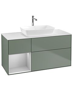 Villeroy und Boch Finion Waschtischunterschrank G821GJGM 120cm, Abdeckplatte white matt, Emotion, Regale Light grey matt lacquer, Olive Matt Lacquer