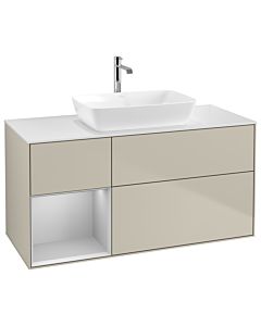 Villeroy und Boch Finion Villeroy und Boch G821GJHH 120cm, plaque de finition blanc mat, Emotion, étagères laqué gris clair mat, Sand Matt Lacquer