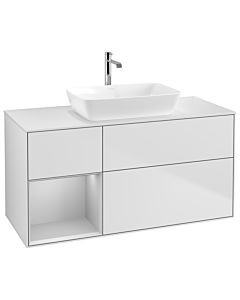 Villeroy und Boch Finion Waschtischunterschrank G821GJMT 120cm, Abdeckplatte white matt, Emotion, Regale Light grey matt lacquer, White matt lacquer