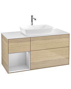 Villeroy und Boch Finion Waschtischunterschrank G821GJPC 120cm, Abdeckplatte white matt, Emotion, Regale Light grey matt lacquer, Oak Veneer