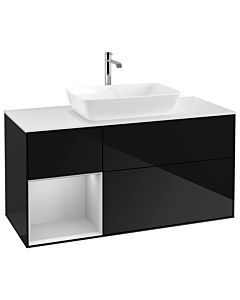 Villeroy und Boch Finion Villeroy und Boch G821GJPH 120cm, plaque de finition blanc mat, Emotion, étagères laqué gris clair mat, Glossy Black Lacquer