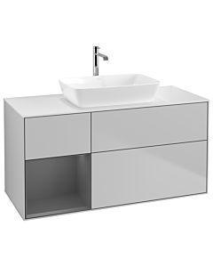 Villeroy und Boch Finion Waschtischunterschrank G821GKGJ 120cm, Abdeckplatte white matt, Emotion, Regale Anthracite matt lacquer, Light grey matt