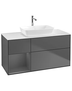 Villeroy und Boch Finion Waschtischunterschrank G821GKGK 120cm, Abdeckplatte white matt, Emotion, Regale Anthracite matt lacquer, Anthracite matt