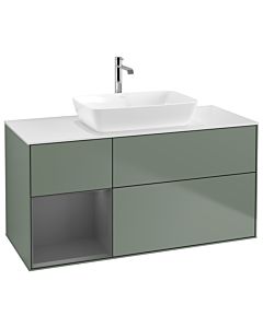 Villeroy und Boch Finion Villeroy und Boch G821GKGM 120cm, plaque de finition blanc mat, Emotion, étagères laqué anthracite mat, Olive Matt Lacquer