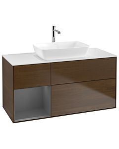 Villeroy und Boch Finion Villeroy und Boch G821GKGN 120cm, plaque de finition blanc mat, Emotion, étagères laqué mat anthracite, placage noyer