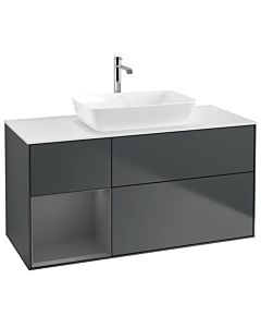 Villeroy und Boch Finion Villeroy und Boch G821GKHG 120cm, plaque de finition blanc mat, Emotion, étagères laqué anthracite mat, Midnight Blue Matt Lacquer