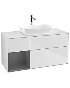 Villeroy und Boch Finion Waschtischunterschrank G821GKMT 120cm, Abdeckplatte white matt, Emotion, Regale Anthracite matt lacquer, White matt lacquer