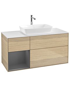 Villeroy und Boch Finion Villeroy und Boch G821GKPC 120cm, plaque de recouvrement blanc mat, Emotion, étagères Laque anthracite mat, Oak Veneer