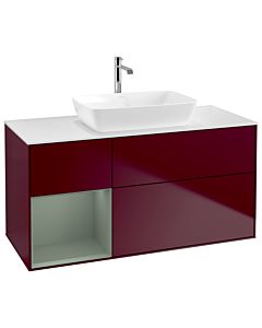 Villeroy und Boch Finion Waschtischunterschrank G821GMHB 120cm, Abdeckplatte white matt, Emotion, Regale Olive matt lacquer, Peony Matt