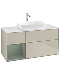 Villeroy und Boch Finion Waschtischunterschrank G821GMHH 120cm, Abdeckplatte white matt, Emotion, Regale Olive matt lacquer, Sand Matt Lacquer