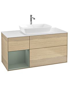 Villeroy und Boch Finion Waschtischunterschrank G821GMPC 120cm, Abdeckplatte white matt, Emotion, Regale Olive matt lacquer, Oak Veneer
