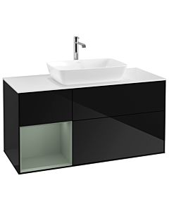 Villeroy und Boch Finion Waschtischunterschrank G821GMPH 120cm, Abdeckplatte white matt, Emotion, Regale Olive matt lacquer, Glossy Black Lacquer