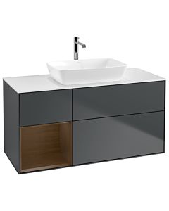 Villeroy und Boch Finion Waschtischunterschrank G821GNHG 120cm, Abdeckplatte white matt, Emotion, Regale Walnut Veneer, Midnight Blue Matt Lacquer