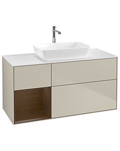 Villeroy und Boch Finion Waschtischunterschrank G821GNHH 120cm, Abdeckplatte white matt, Emotion, Regale Walnut Veneer, Sand Matt Lacquer