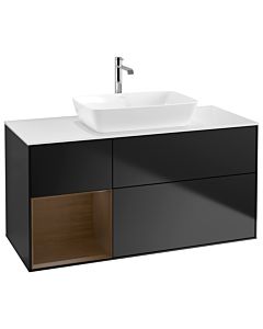 Villeroy und Boch Finion Waschtischunterschrank G821GNPD 120cm, Abdeckplatte white matt, Emotion, Regale Walnut Veneer, Black matt lacquer