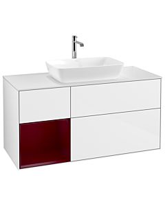 Villeroy und Boch Finion Waschtischunterschrank G821HBGF 120cm, Abdeckplatte white matt, Emotion, Regale Peony matt lacquer, Glossy white lacquer