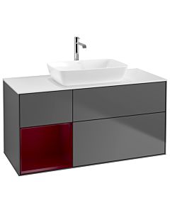 Villeroy und Boch Finion Waschtischunterschrank G821HBGK 120cm, Abdeckplatte white matt, Emotion, Regale Peony matt lacquer, Anthracite matt