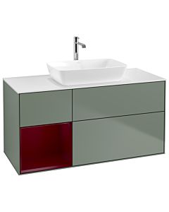 Villeroy und Boch Finion Waschtischunterschrank G821HBGM 120cm, Abdeckplatte white matt, Emotion, Regale Peony matt lacquer, Olive Matt Lacquer