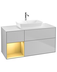 Villeroy und Boch Finion Waschtischunterschrank G821HFGJ 120cm, Abdeckplatte white matt, Emotion, Regale Gold matt lacquer, Light grey matt