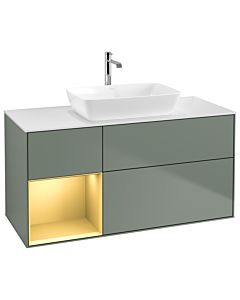 Villeroy und Boch Finion Waschtischunterschrank G821HFGM 120cm, Abdeckplatte white matt, Emotion, Regale Gold matt lacquer, Olive Matt Lacquer