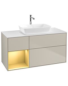 Villeroy und Boch Finion Waschtischunterschrank G821HFHH 120cm, Abdeckplatte white matt, Emotion, Regale Gold matt lacquer, Sand Matt Lacquer